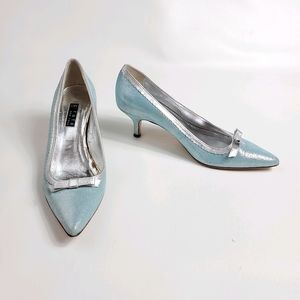 Rafe New York Metallic Silver and Light Blue Heel